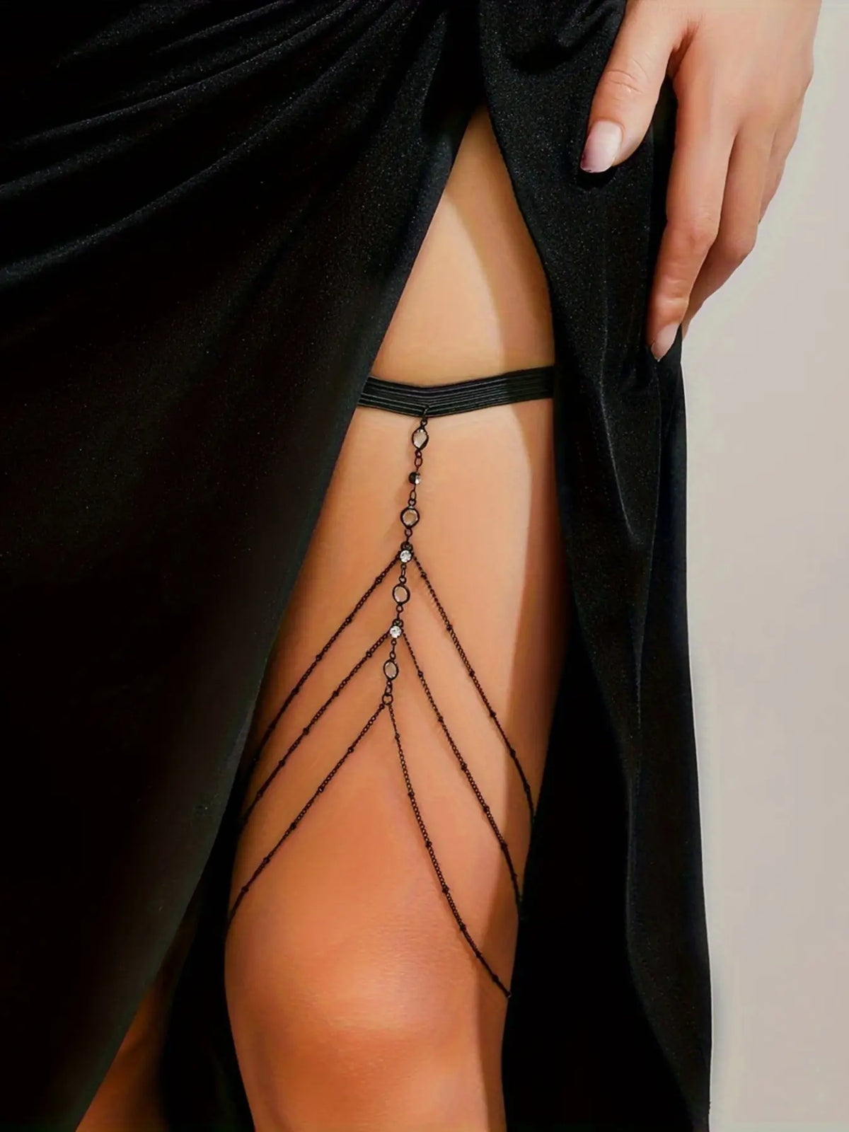 Sexy Casual Beach Rhinestone Multi-Layer Tassel Elastic Leg Chain, Body Chain, Bling Chain, Simple Geometric Star Diamond Tassel Thigh Chain, Body Jewelry, Vintage Body Jewelry