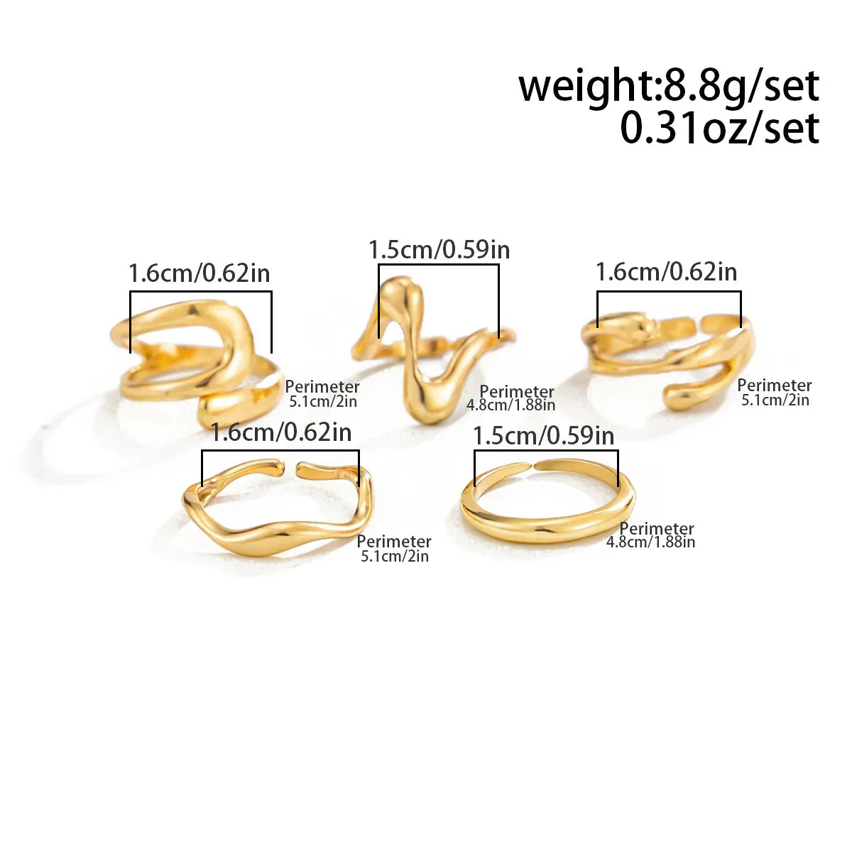 Women's 5-Piece Liquid Metal Toe Ring Set - Chunky Gold, Adjustable, Main Character Energy, Y2K Baddie Aesthetic, Boho Body Jewelry Set, Summer Beach Sports Outdoor Accessories, Daily Use, Low-Upkeep Female Gift, Accessories for Women