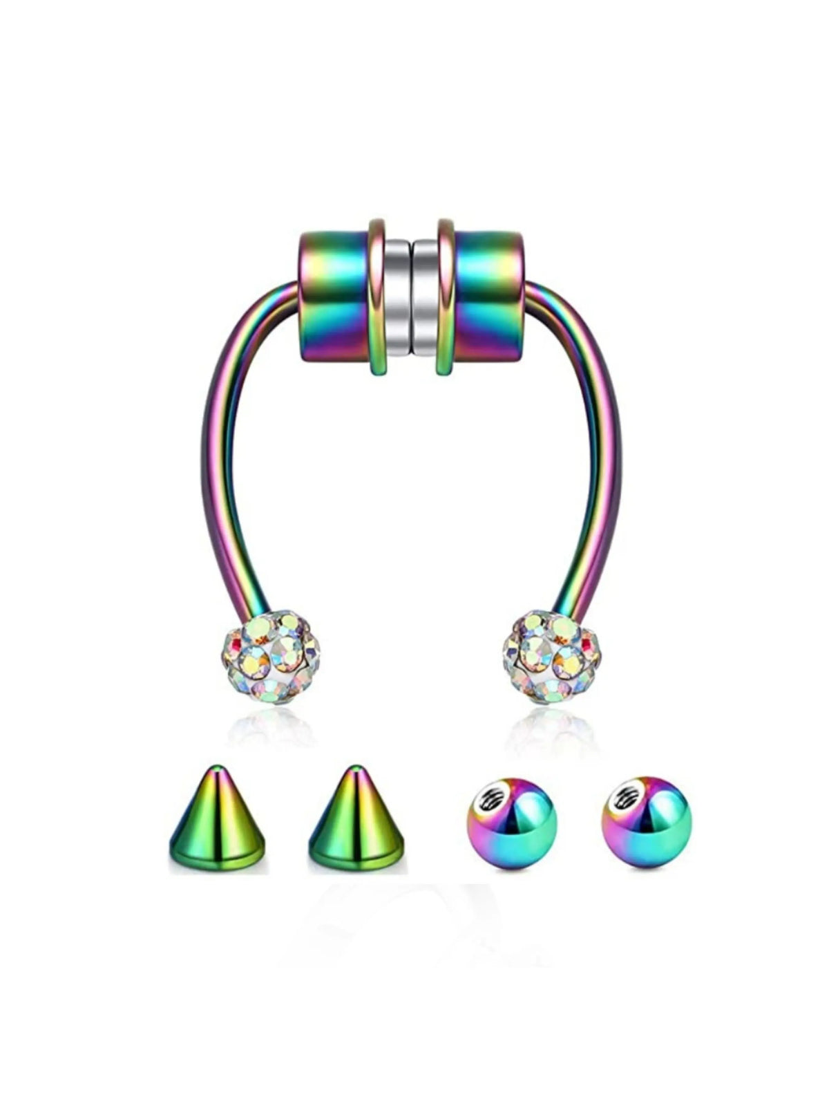 Body No Piercing Fake Piercing Body Jewellery Magnetic Nose Rings with Rhinestone Decorated Replacement Head Magnetic Nose Cuff for Men & Women, Non Piercing Jewelry, Spiral Nose Ring Nose Rings Set, Faux Septum Piercings