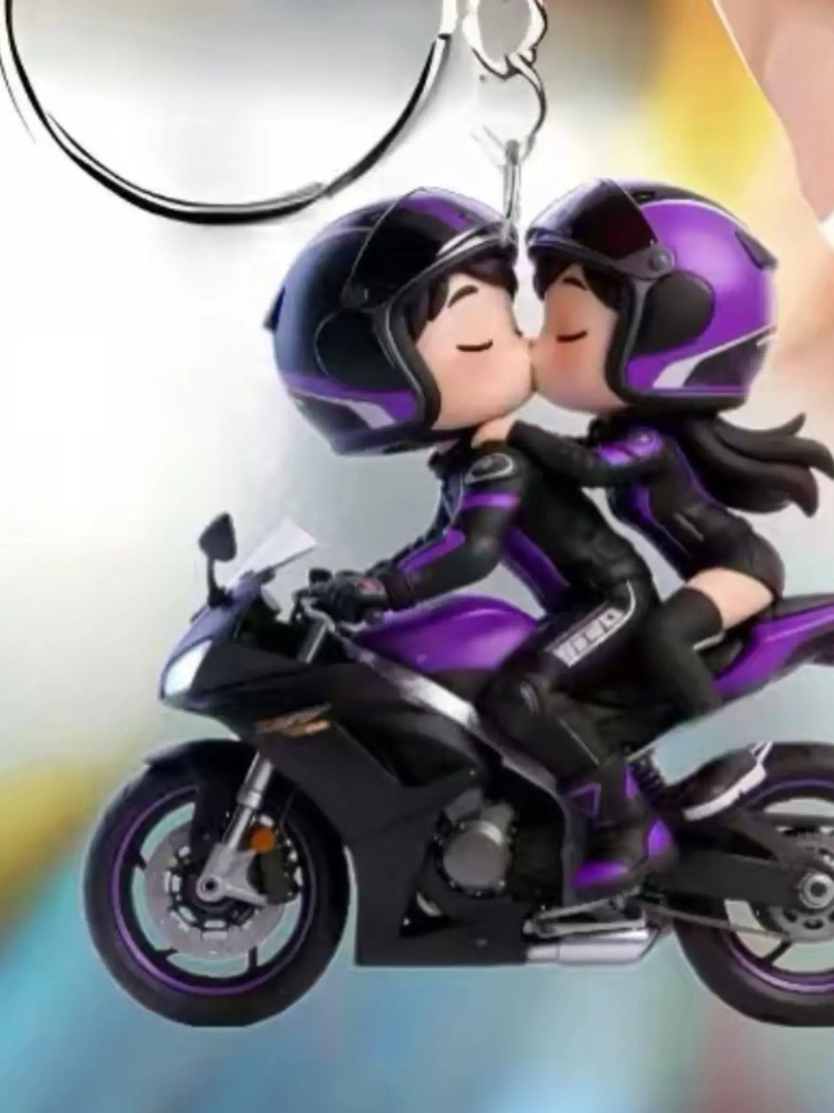 2D Plane Love Couple Motorcycle Cute Keychain, Unique Gift for Couples, Durable Design, Perfect Accessory for Motorbike Enthusiasts