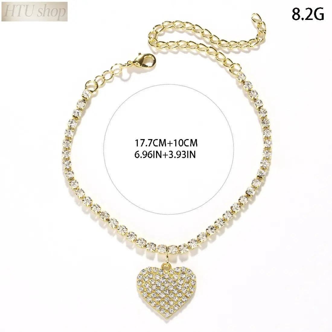 Women's Boho Sparkling Rhinestones Love Anklet - Stainless Steel Jewelry, Heart Pendant Beaded Foot Accessory, Adjustable Size Summer Beach Vacation Holiday Outfit Jewelry, Sohochic