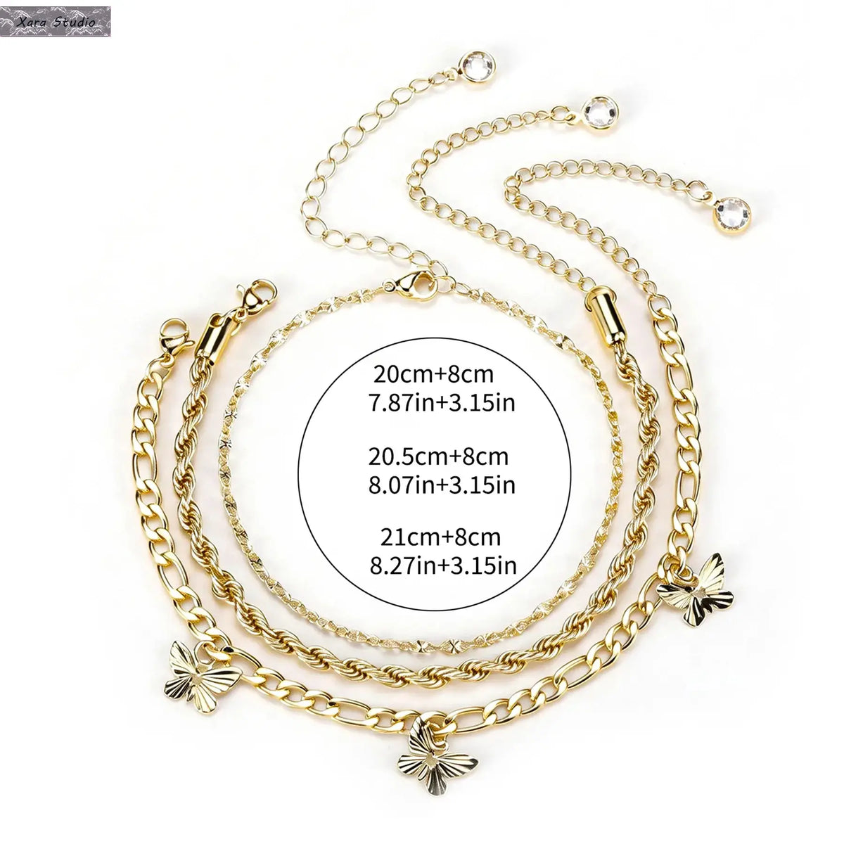 Women's Elegant Gold Layered Cuban Chain Link Anklet Set - Chic Motifs Heart Butterfly, Waterproof Beach Foot Chains, Dainty Stackable Ankle Bracelets, Summer Vacation Gift, Non-Tarnish Female Accessories for Women