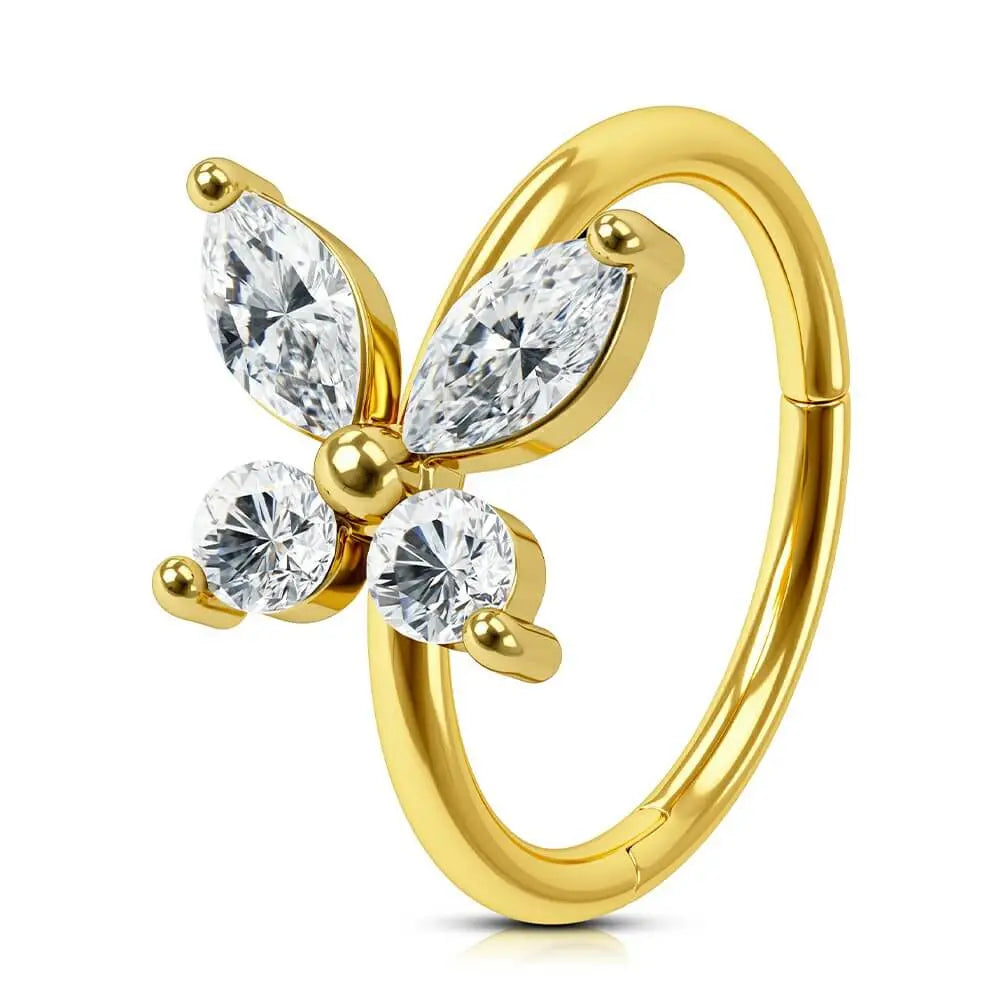 Oufer 18G/20G Butterfly CZ Nose Ring Helix Earring - 316L Stainless Steel