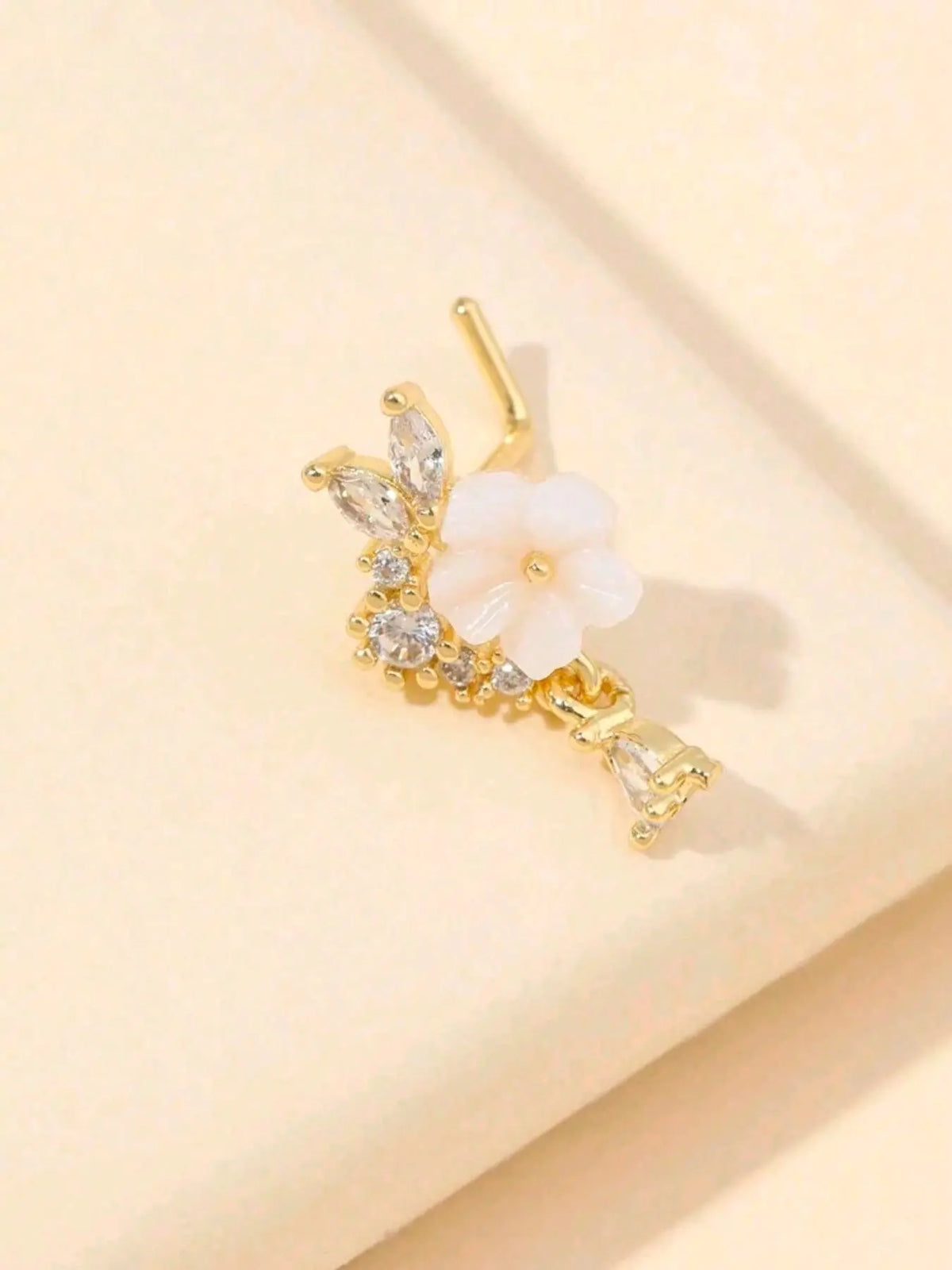 Floral Nose Stud for Women, Casual Style with Zircon, Perfect for Vacation/daily Wear, All-Season Fashion Jewelry, Nose Piercing Jewelry, Fashion Body Jewelry