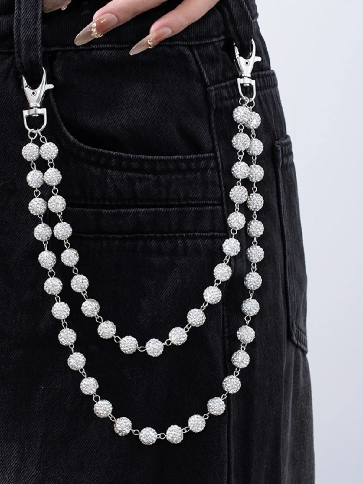 Hip Hop Wallet Chain for Men Jeans Pocket Belt Layered Bling Chain Disco Rhinestone Beads Baseball Drip Punk Jewelry Gifts Goth Accessories for Men Chains for Pants Chain Accessory