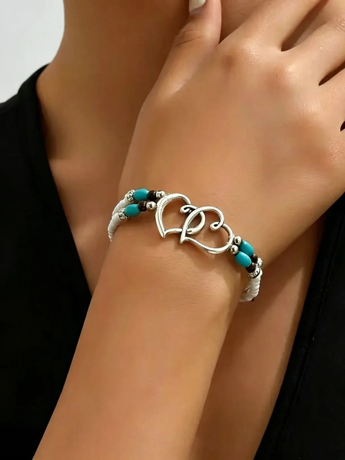 3PCS/Set Boho Anklet & Bracelet Combo, Turquoise & Shell Beads, Double Heart Accent, Thoughtful Gift for Her, Perfect for Summer, Birthdays & Boho Lovers, Lightweight & Comfortable, Ideal for Daily Wear, Vacation & Summer Outfits