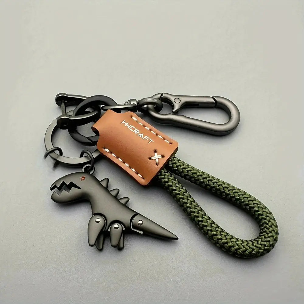 Cute Dinosaur Car Keychain with Leather Strap, Fashionable Alloy Keychain, Aluminum Alloy Material, Sandblasted Finish, Includes Eight Character Buckle and D Ring, Car Metal Keychain, Keyrings, Car Key Chains