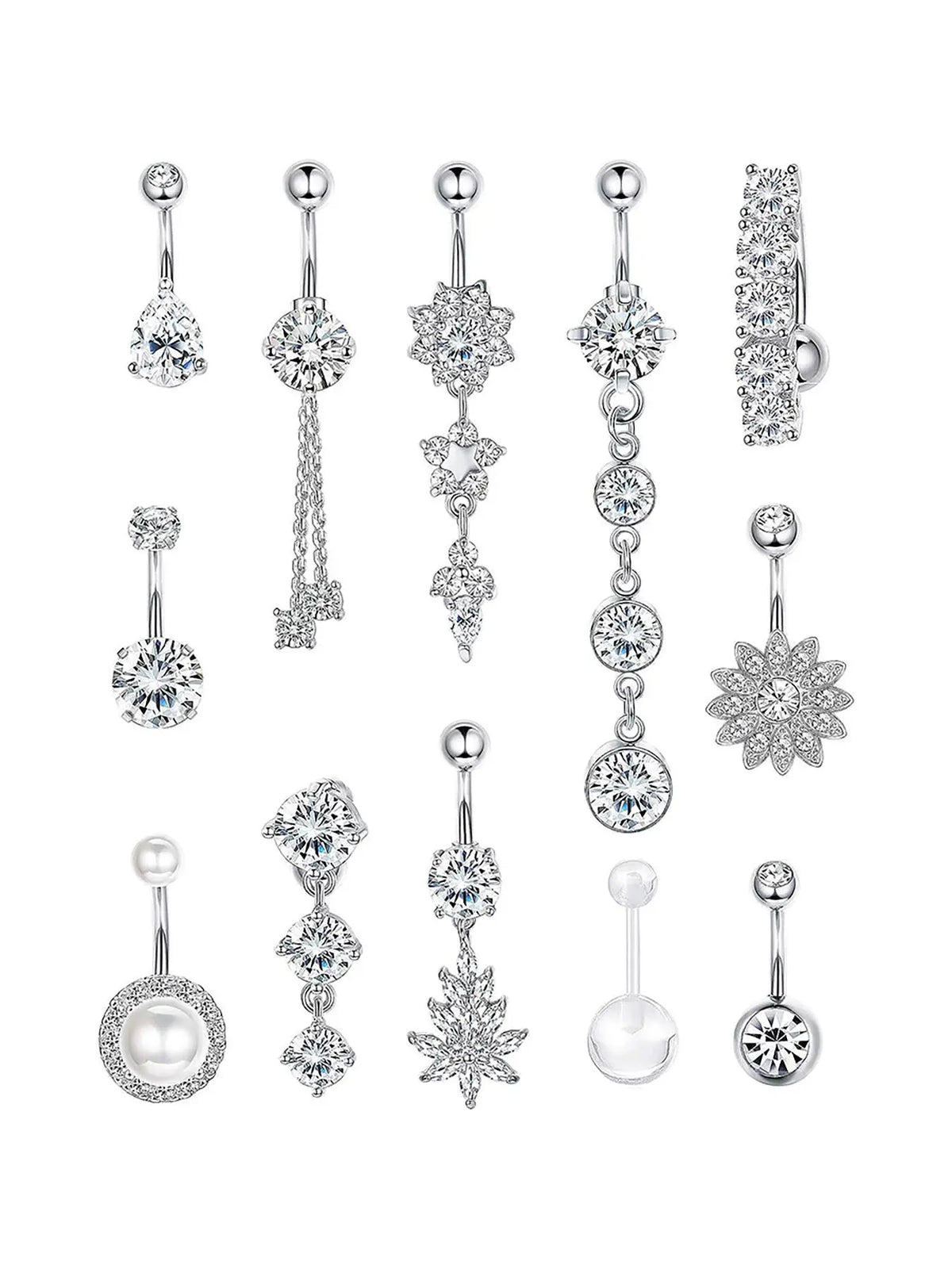 Women's Elegant Rhinestone Decor Belly Button Rings, Trendy Exquisite Belly Piercing Jewelry, Chic Body Jewelry for Party Decor Navel Ring