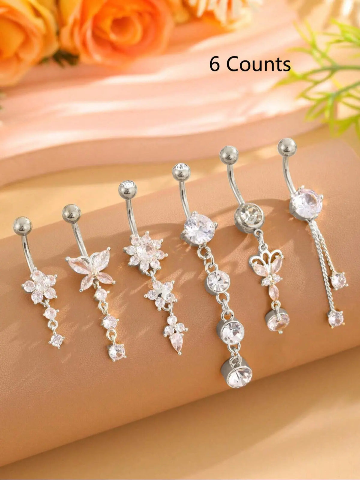 Women's Elegant Butterfly & Flower Design Belly Rings, Stainless Steel Belly Button Rings, Cute Trendy Belly Piercing Jewelry, Navel Piercing Jewelry, Fashion Body Jewelry, Body Jewellery for Party & Daily Decor