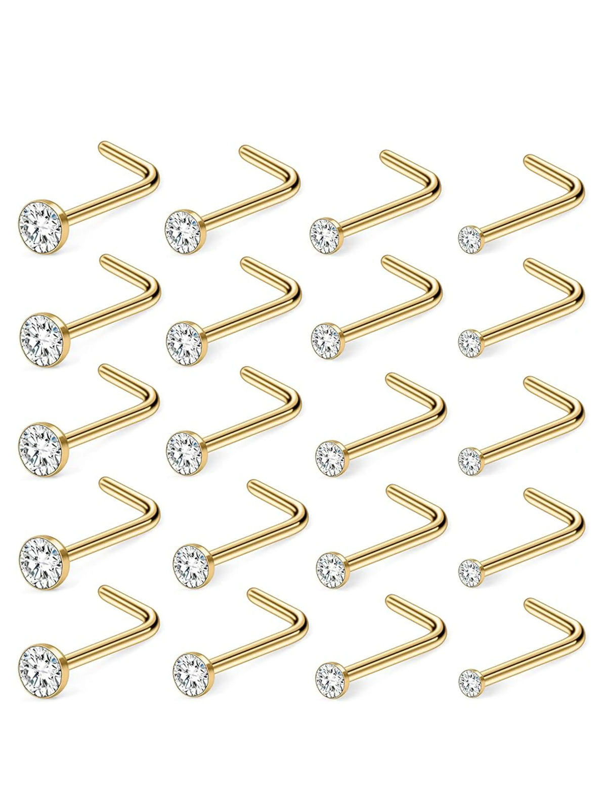 20Pcs 20G Nose Rings Studs for Women Men Hypoallergenic Surgical Steel Nose Stud L Shape Nose Ring Nose Screw Multiple Sizes 1.5/2/2.5/3mm Nose Piercing Jewelry, Body Piercings, Plain Pattern Nose Studs for Daily & Party Wear Body Jewelry Perfect Gift
