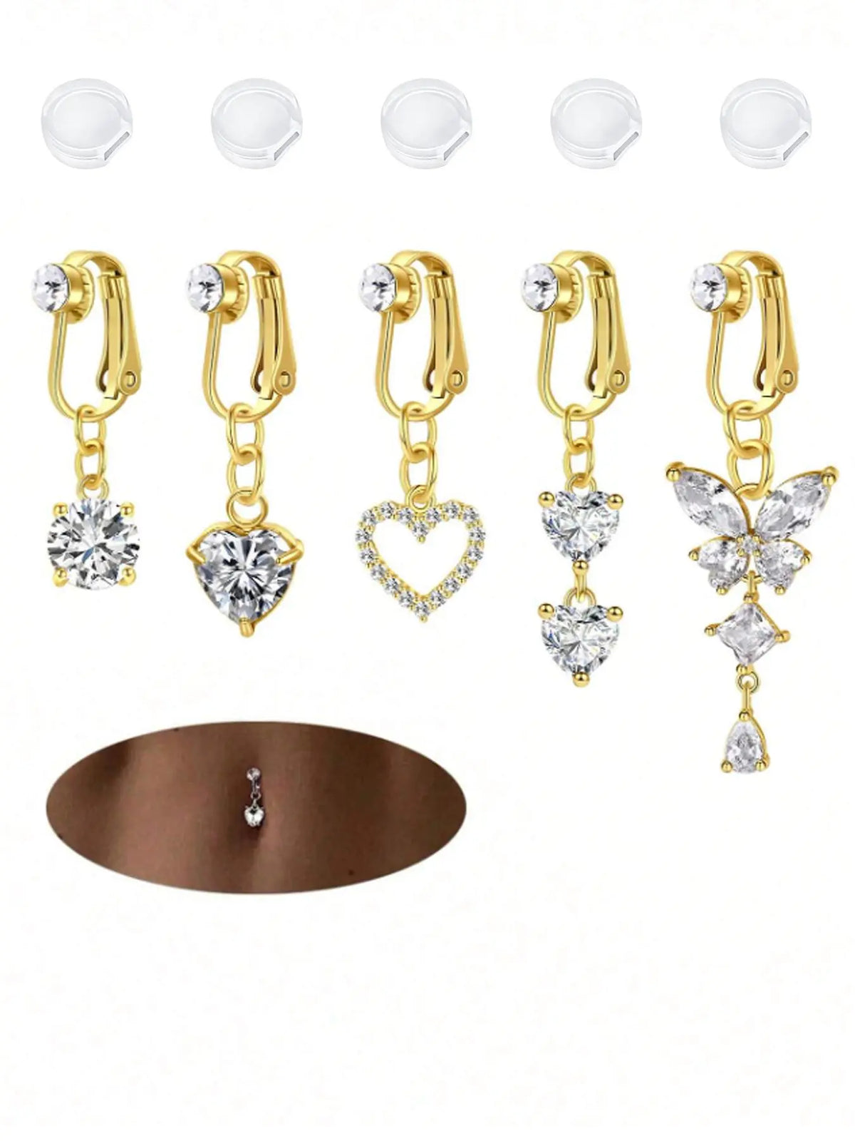 Fashion Faux Belly Ring, Cute Butterfly & Heart Design Fake Belly Button Piercing Clip on Belly Button Rings, Body Piercings, Body Jewelry for Women, Body Jewelry Accessory