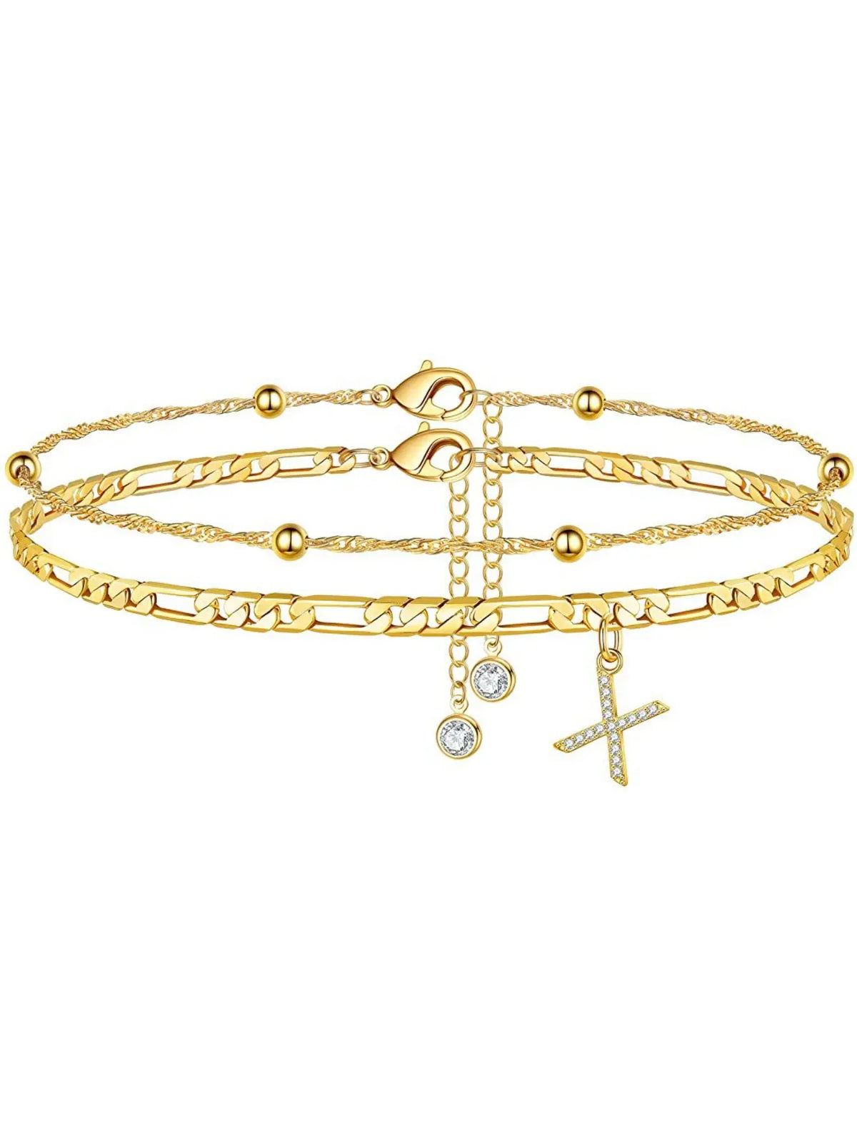 Ladies' ankle bracelet, exquisite layered chain CZ initials ankle chain, Anklets, summer jewelry gift, Elegant Accessory;Adjustable design, very suitable for women. It is a must-have item for summer and an ideal Valentine's Day gift.