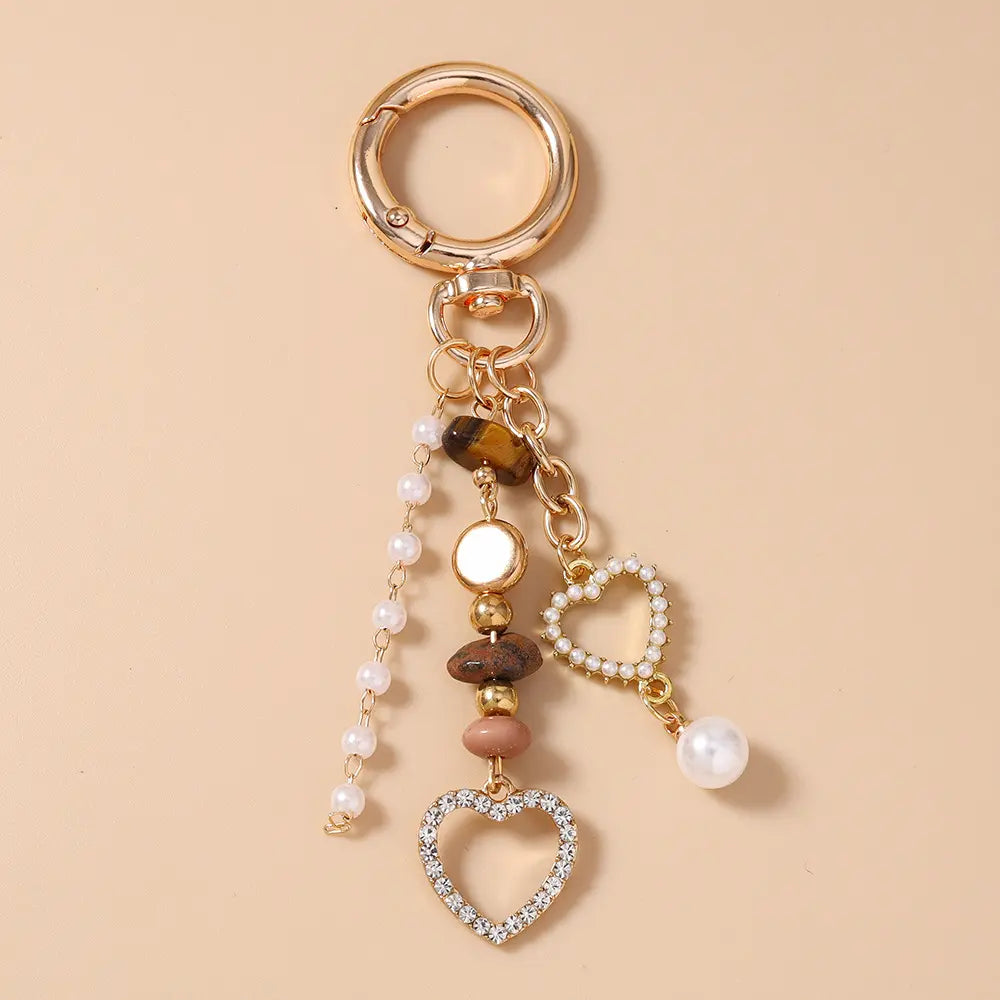 Beaded Wristband Keychain for Women, Funky Purse & Bag Charm with Butterfly, Heart, Cross, and Disc Pendants, Funky Unique Accessories, Cross Heart Disc, Multi-Pendant, Love, Whimsy, Charmful