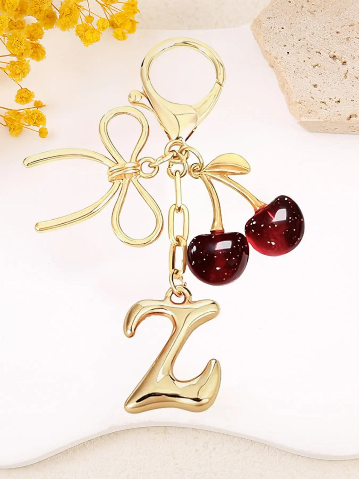 Women's Cherry Bow Letter Pendant Keychain, Cherry Design, Bow Accent, Casual Style Wallet, Handbag and Backpack Accessory, Keychain for Bags, Car Keychain for Students, Cherry Bow Keychains