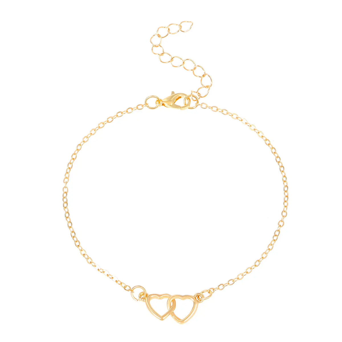 Women's Adjustable-Length Hollow Heart Double Love Artificial Gemstone Anklet - Cute Girly Aesthetic Chain Jewelry for Daily Accessorizing, Heart Artificial Gemstone Bracelets & Anklets