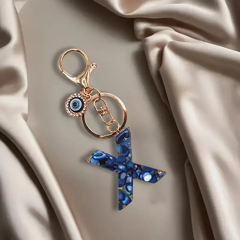 Women's Boho Alloy Alphabet Resin Letter Keychain - Aesthetic Keychain, Evil Eye Graphic, Tassel Accent, Bag Chains, Bag Charm Styling, Car & Purse Accessory