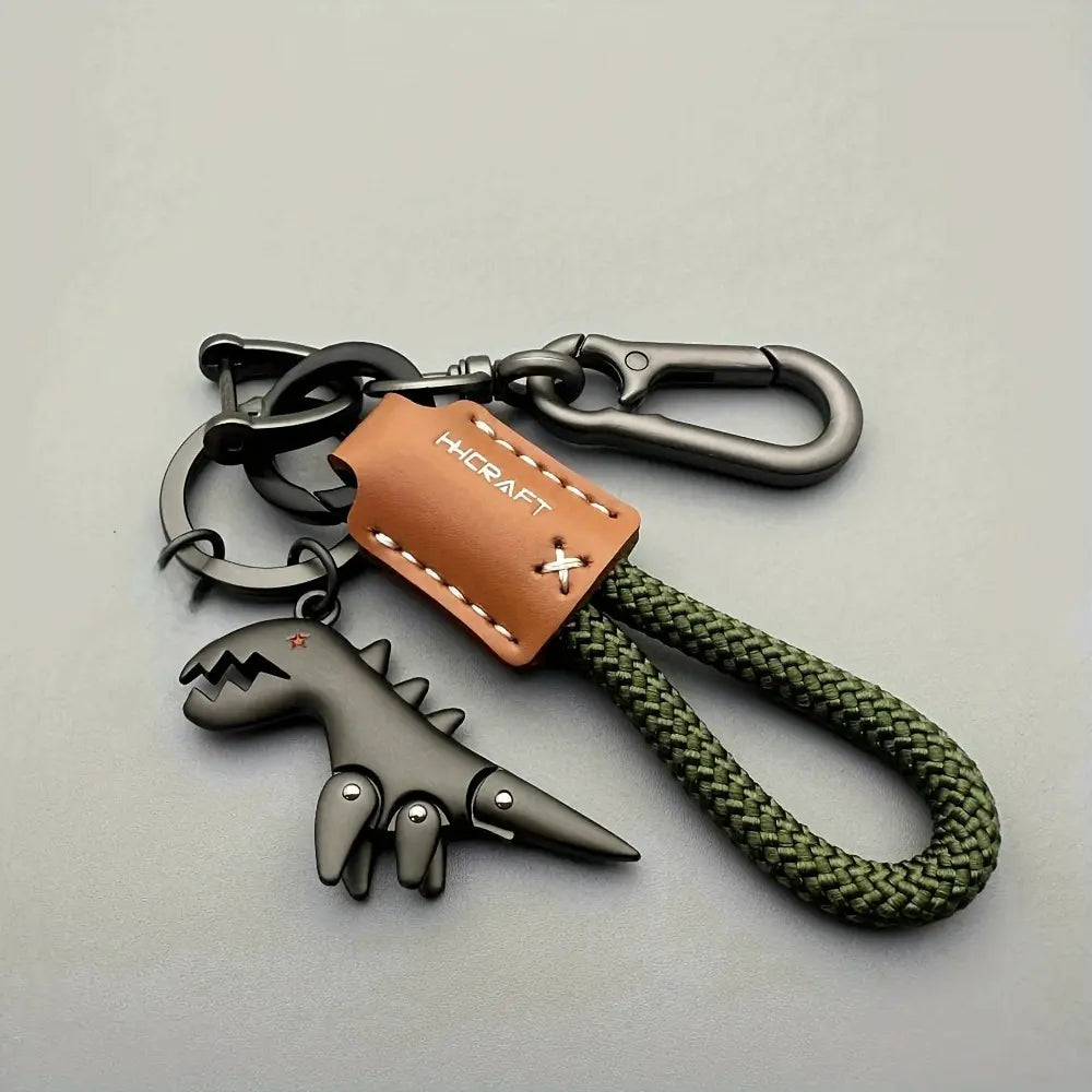 Cute Dinosaur Car Keychain with Leather Strap, Fashionable Alloy Keychain, Aluminum Alloy Material, Sandblasted Finish, Includes Eight Character Buckle and D Ring, Car Metal Keychain, Keyrings, Car Key Chains