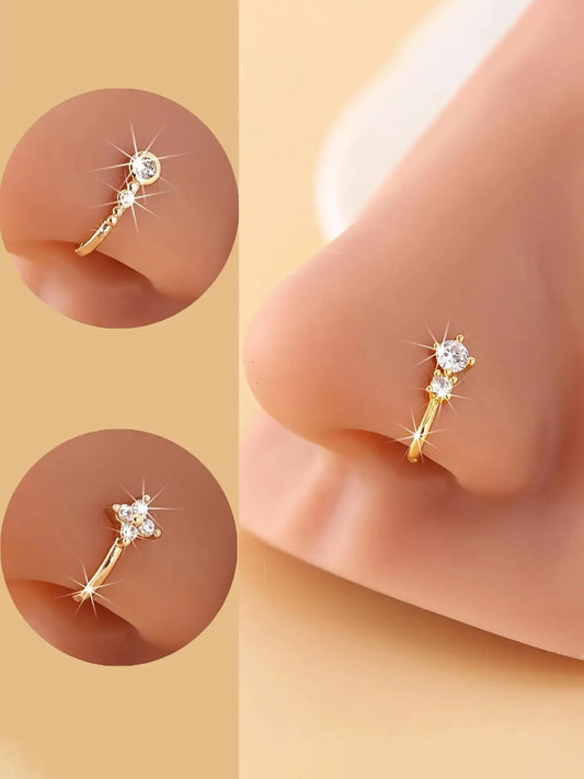 3 Piece U-Shaped Non-Piercing Faux Nose Piercing Nose Ring Clips, Elegant Sparkling Daily Party Jewelry, Chic Body Jewelry, Comfortable Clip-On Nose Cuffs for Unpierced Nostrils