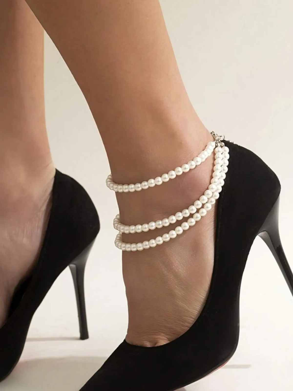 Elegant & Sexy Faux Pearl Beaded Tassel Anklet, Multi-Layered Geometric Foot Jewelry, Perfect for Parties, Stylish Accessory, Dainty Layered Anklet, Trendy Fashionable Accessories