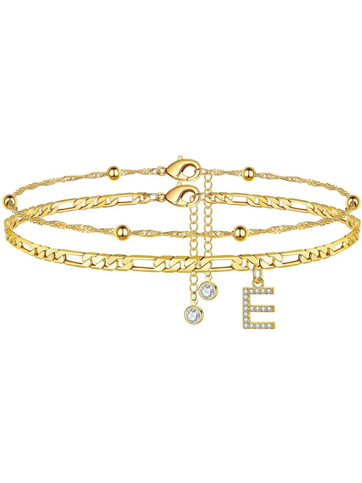 Ladies' ankle bracelet, exquisite layered chain CZ initials ankle chain, Anklets, summer jewelry gift, Elegant Accessory;Adjustable design, very suitable for women. It is a must-have item for summer and an ideal Valentine's Day gift.