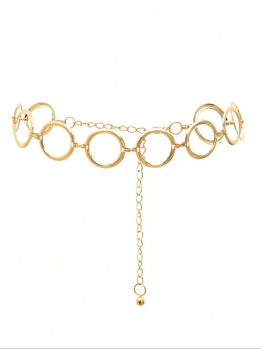 Women's Punk Style Geometric Ring Linked Body Chain, Fashion Body Jewelry for Parties & Daily Wear, Trendy Versatile & Exquisite Jewelry for Birthday Gifts