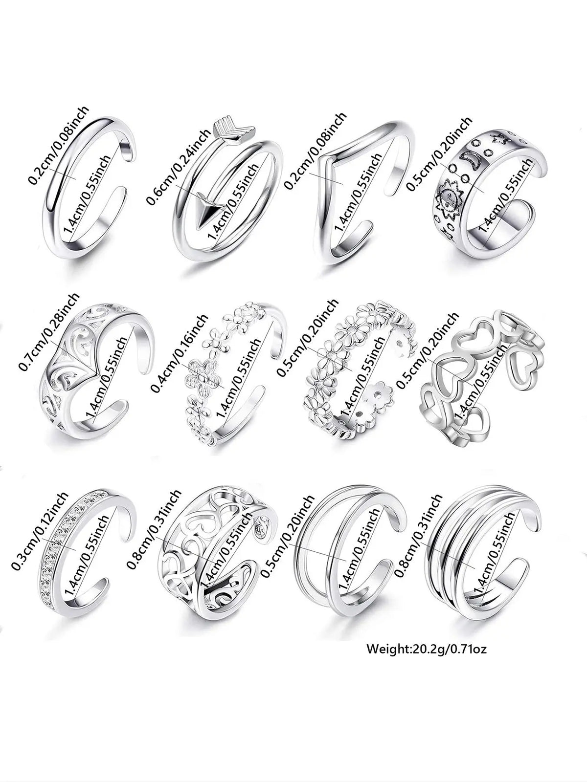 Minimalist All-Match Flower & Hollow Out Heart Design Cuff Toe Rings, Trendy Exquisite Artificial Zircon Inlaid Toe Rings, Chic Fashion Body Jewelry, Body Jewellery
