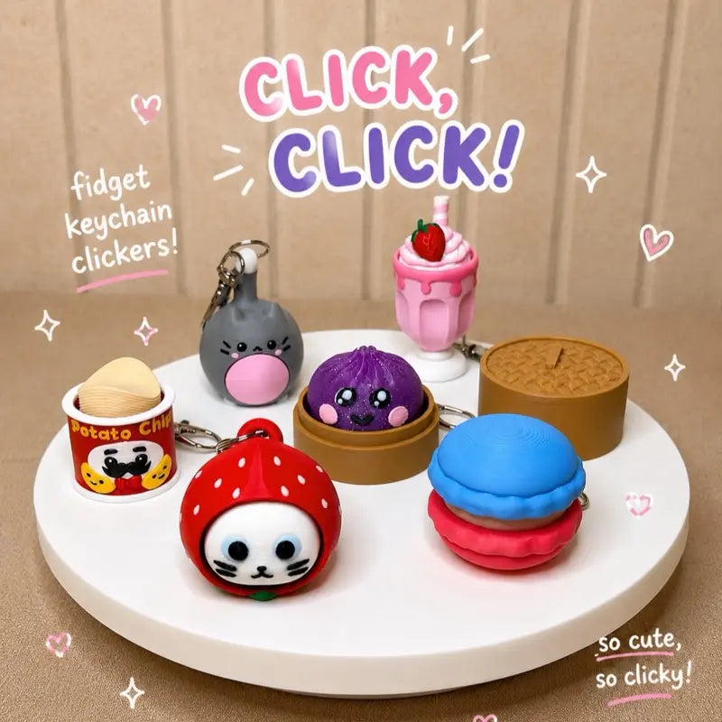 Customizable Fidget Keychains & Desktop Decor - Clicky, Soft, Silent Holiday & Everyday Themed Clickers & Keychain Accessories (Bundles Available)