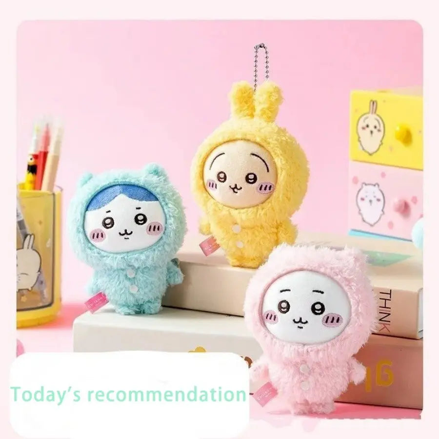 Cute Japanese Anime Character Hamster, Blue Cat, Rabbit Plush Keychain, Fluffy Bunny Keychain, Backpack Decoration, Room Decor Gift for Friends, Keychain Kawaii