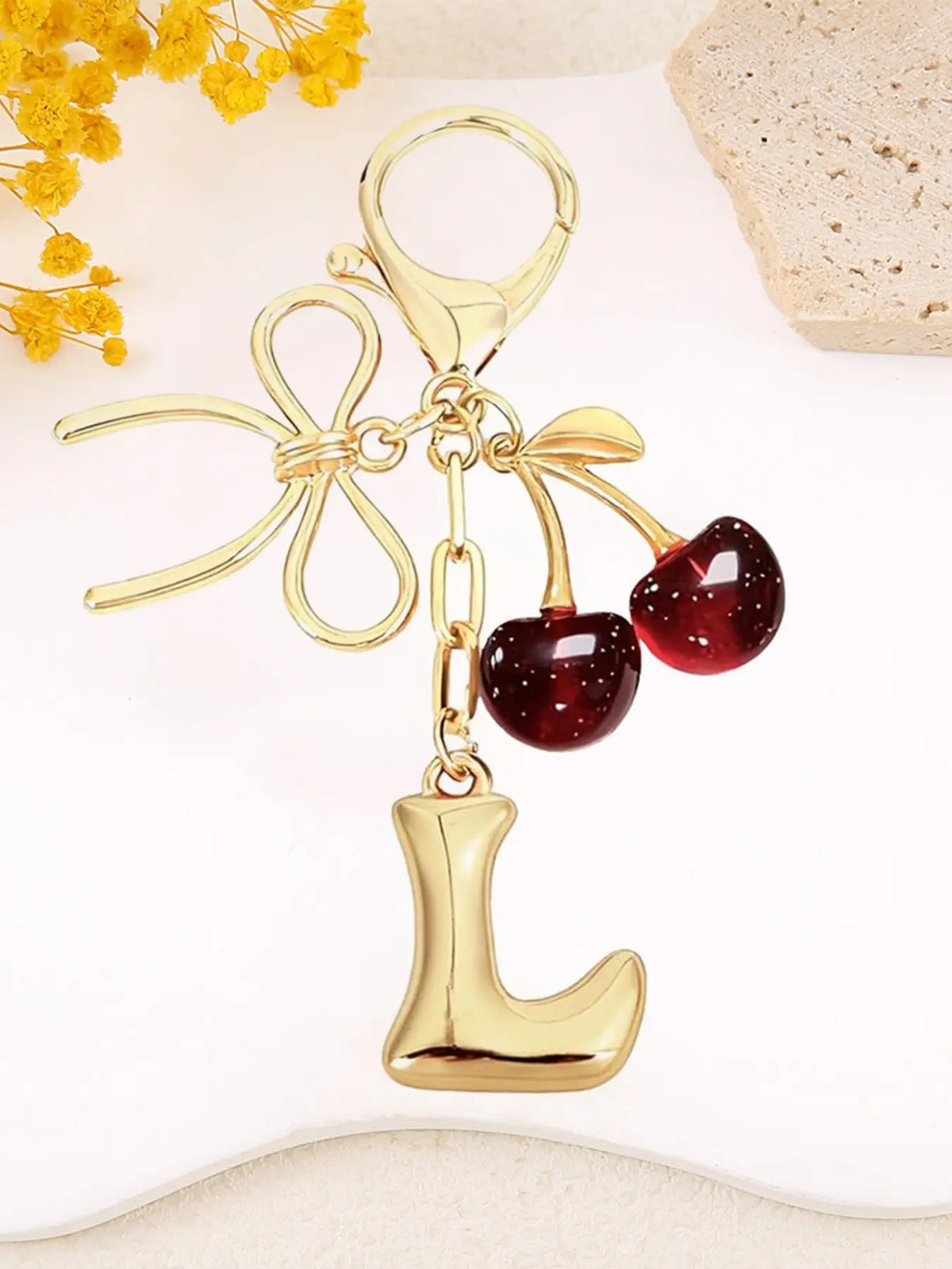 Women's Cherry Bow Letter Pendant Keychain, Cherry Design, Bow Accent, Casual Style Wallet, Handbag and Backpack Accessory, Keychain for Bags, Car Keychain for Students, Cherry Bow Keychains