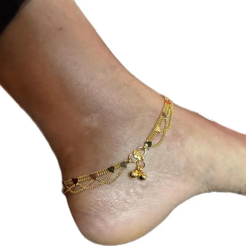 Female Goldtone Glow Chain Details Anklets - 1 Pair Chic Costume Jewelry, Elegant Chain with Geometric Disc Charm Accents, for Casual & Wedding Wear Fashion Accessory