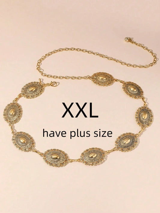 Women's Vintage Oval Pendant Body Chain Belt, Boho Style Adjustable Waist Chain for Jeans Dresses Bikinis, All Seasons Accessory