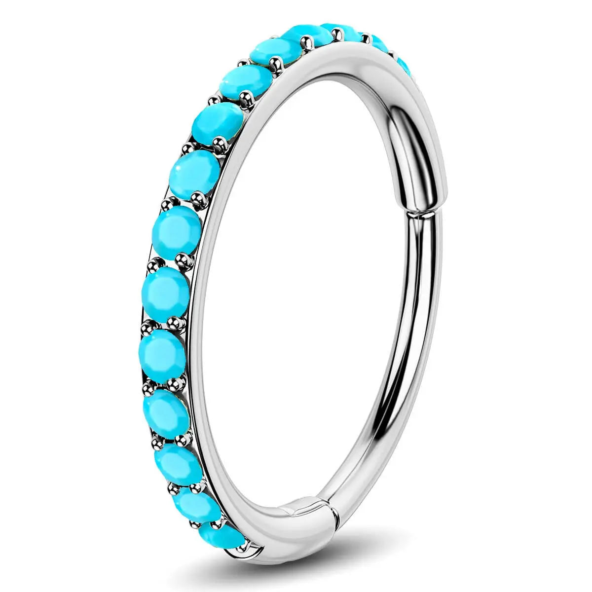 OUFER BODY JEWELRY 20G 316L Stainless Steel Turquoise Hinged Segment Ring, Corrosion-Free Nostril Nose Piercing Piece with Hinge Detail, Unisex Fashion Body Jewelry, 6mm/7mm/8mm Inner Diameter, Turquoise Jewelry