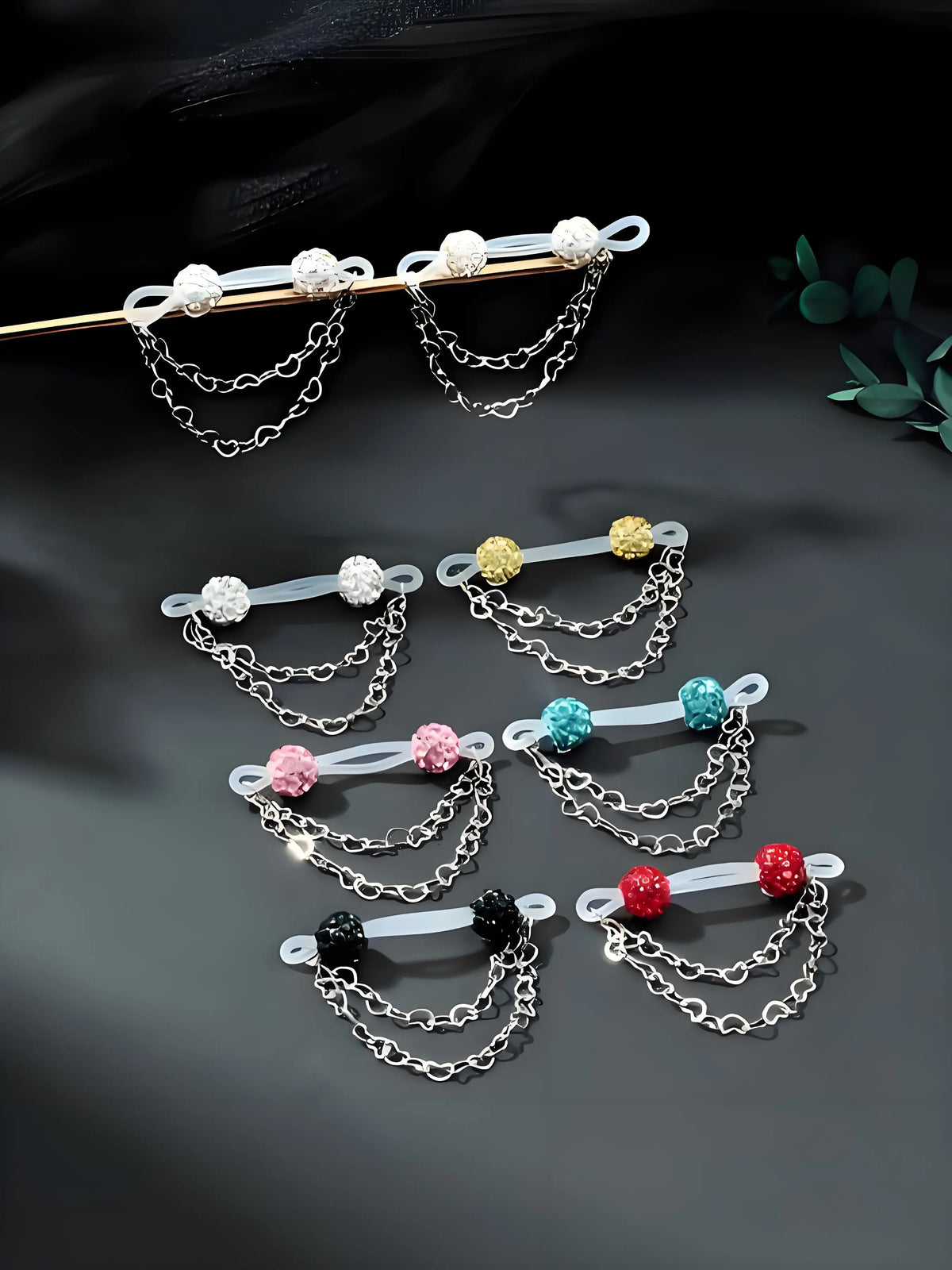 1pair Rhinestone Fake Nipple Rings For Women for Daily Decoration, Fake Piercings, Fake Nipple Piercing Silicone Nipple Noose Nipple Cuff Non Piercing Nipple Rings Dangle Heart Chain Fake Nipple Jewelry Silver Pink Red Chic Body Jewelry Wearable Jewelry