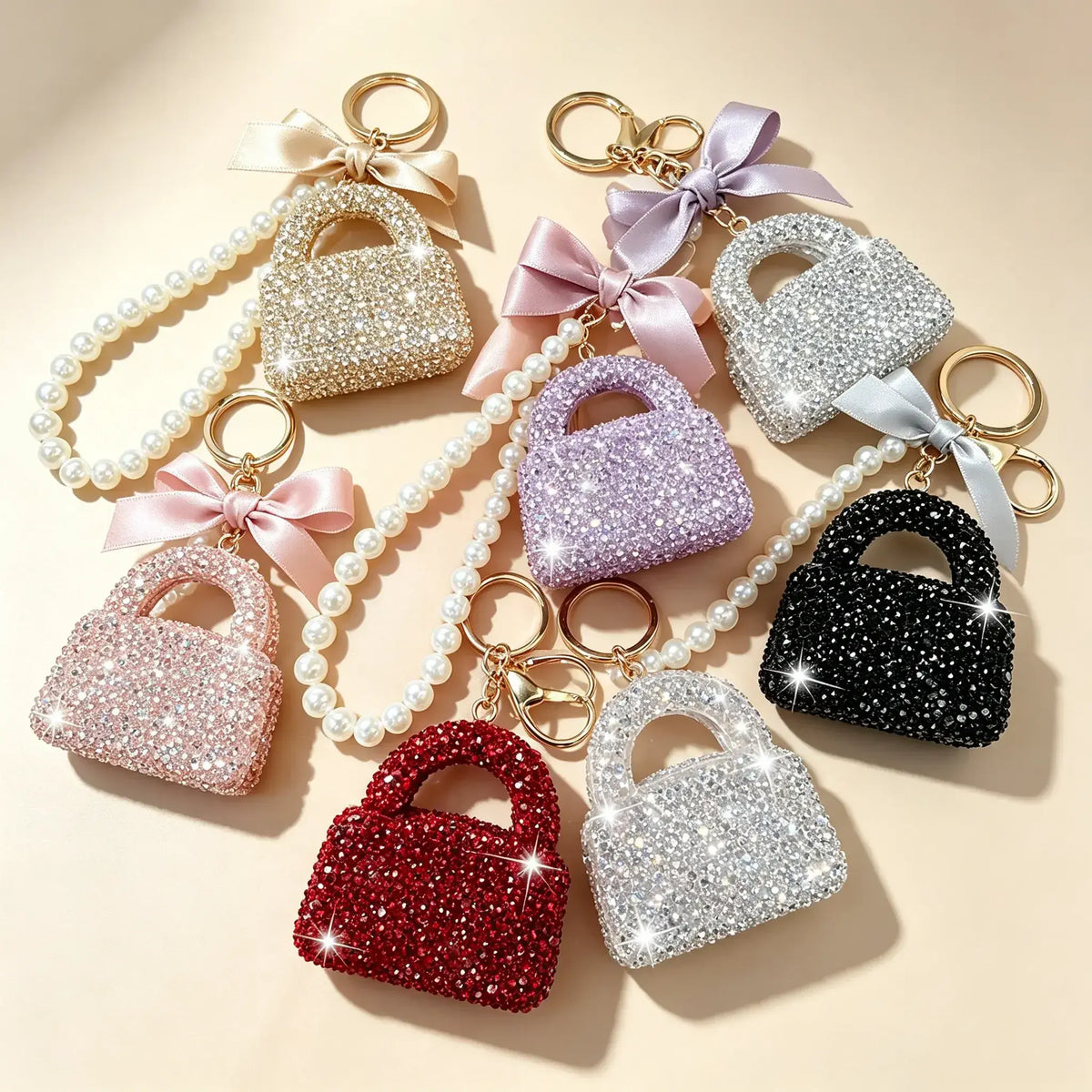 Shiny Rhinestone Bow Keychain Charm - Lightweight, Durable Phone Charm with Ring Hook, Compact Purse Bag Pendant, Holiday Giftready Accessory for Ladies
