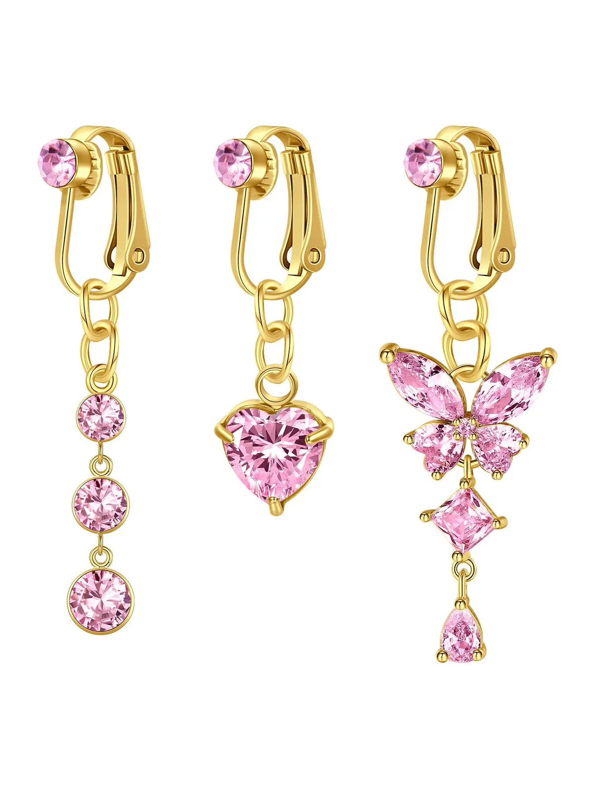 Women's Elegant Rhinestone Decor Fake Belly Button Rings Navel Ring, Exquisite Trendy Belly Piercing Jewelry with Butterfly & Heart Design, Fashionable for Women & Girls Body Jewellery