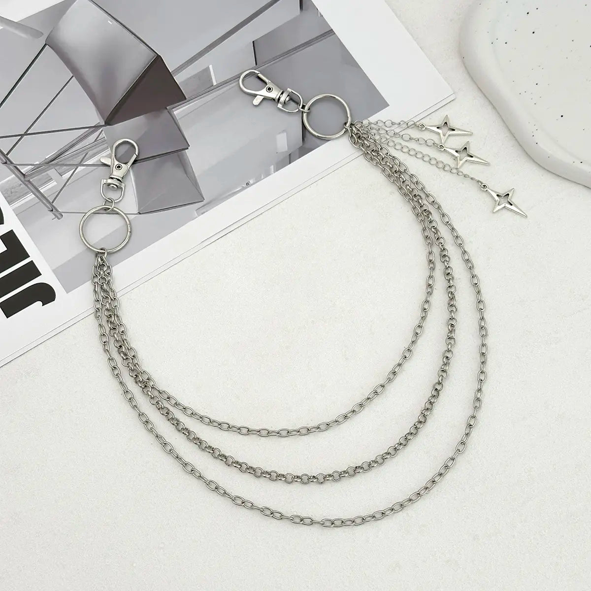 Women's Punk Metal Multilayer Star Pendant Body Chain - Geometric Chain, Star Shapes Daily Waist Jewelry, Hip Hop Dangle Jeans Accessory for Females