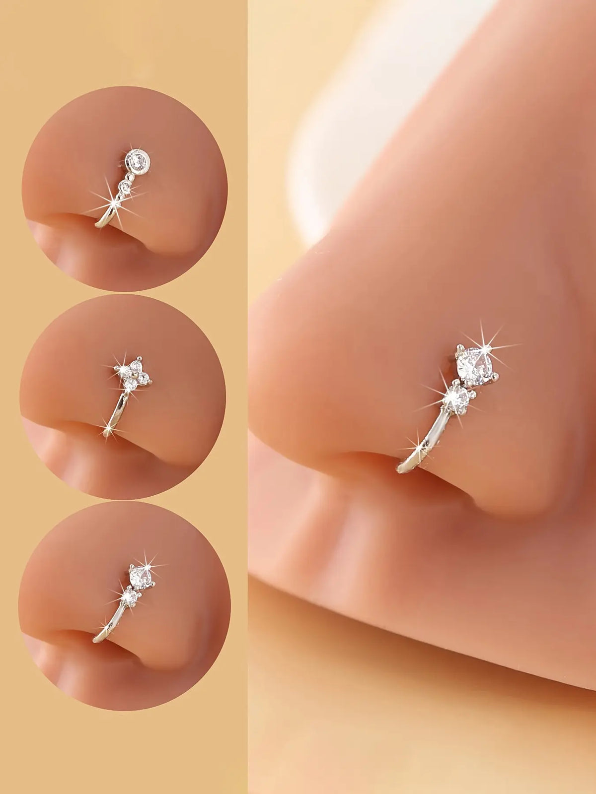 3 Piece U-Shaped Non-Piercing Faux Nose Piercing Nose Ring Clips, Elegant Sparkling Daily Party Jewelry, Chic Body Jewelry, Comfortable Clip-On Nose Cuffs for Unpierced Nostrils