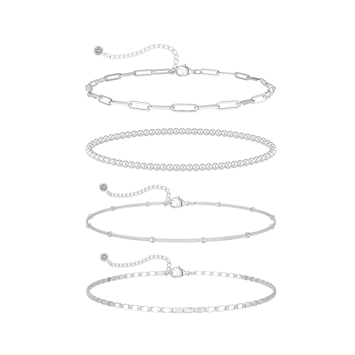 TEWIKY Waterproof Ankle Bracelets for Women,  Women 6PCS Thiny Herringbone Box Paperclip Figaro Cuban Link Anklet Set Dainty Gold Jewelry for Women Cute Summer Beach Jewelry For Valentine's Day gifts Gold Plated