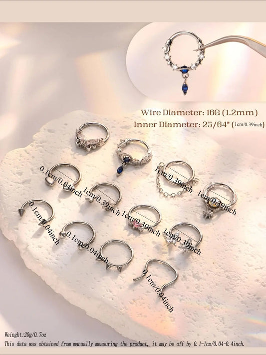 16G 10MM Septum Rings for Women Hypoallergenic Surgical Steel Septum Jewelry Body Jewelry Septum Pierced Ring Heart Butterfly Nose Lip Piercing Hinged Nose Hoop Nose Rings Hoops