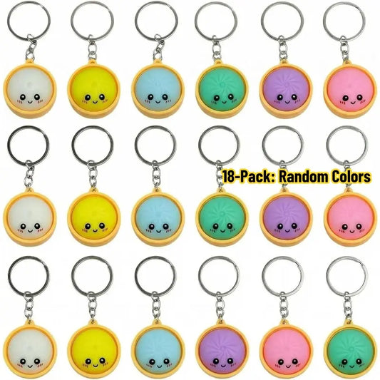 18PCS Cute Dumpling Keychains Set (Random Colors), Mini Steamer Keyring Charms, Key Chain Accessories for Teachers & Coworkers, Office Desk Decoration Gift, Children's Day Small Gift Idea (0.98in)