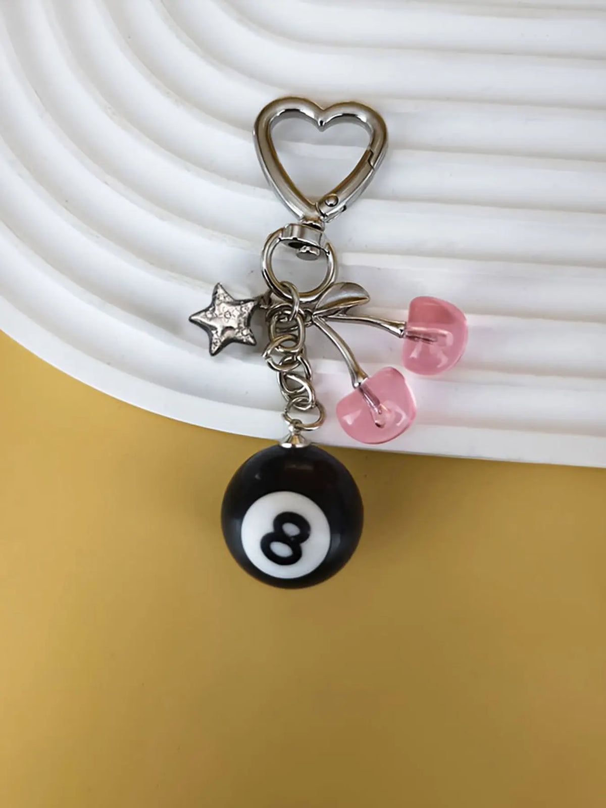 American Retro Y2K Black Dice & Eight Billiard Ball & Cherry Pendant Keychain Charms, Suitable for Decorating Keys, Bags and Earphone Cases, Accessory for Going Out and Dating, Key Accessories