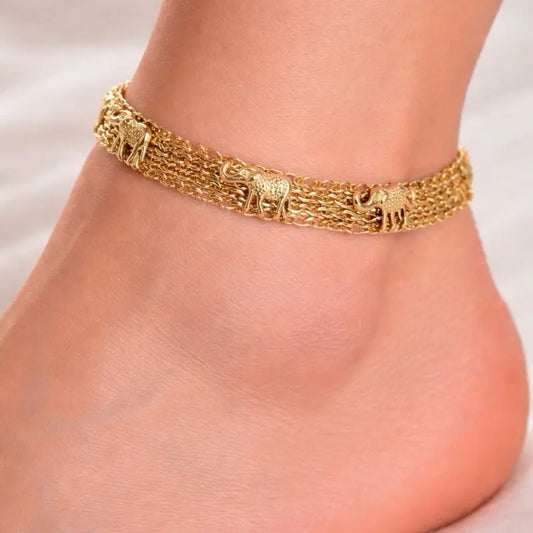 Women's Animal-Themed Elephant Anklet - Unisex Design Gold-Coated Metal Costume Jewelry, 10in Casual Accessory, Any Occasion Bestie Gift Pick