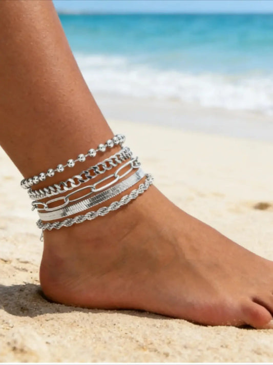 5-piece personalized ankle new alloy decoration combination foot jewelry fashion women's beach ankle accessories Anklets Jewellery