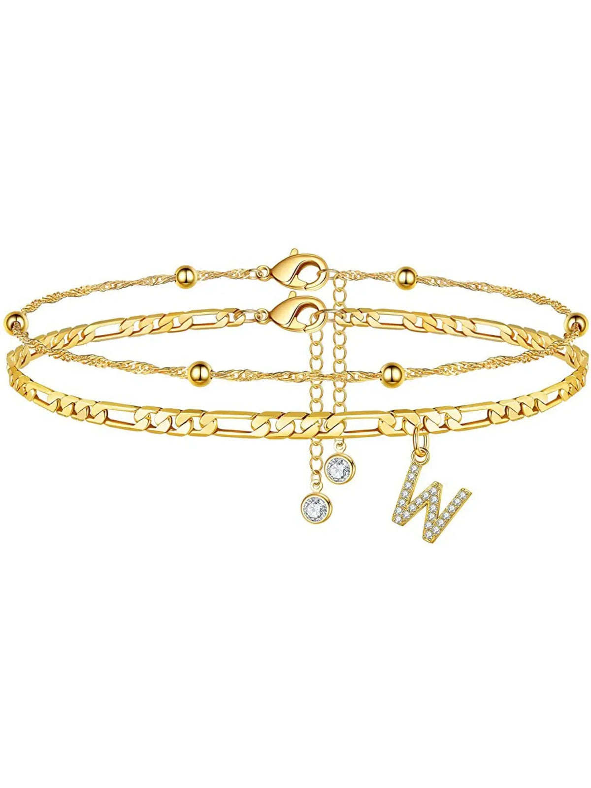 Ladies' ankle bracelet, exquisite layered chain CZ initials ankle chain, Anklets, summer jewelry gift, Elegant Accessory;Adjustable design, very suitable for women. It is a must-have item for summer and an ideal Valentine's Day gift.