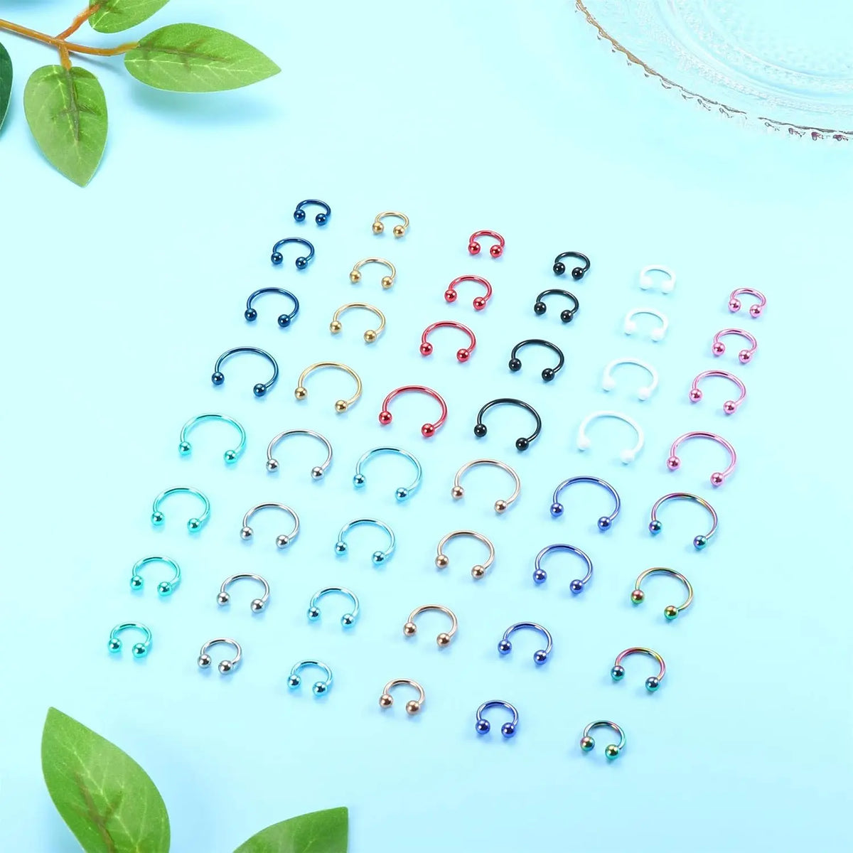 48-Piece Nose Piercing Kit for Women, 14G-18G 316L Stainless Steel Multi-Color Body Jewelry - Horseshoe Hoops, Helix Pierced Ring, Cartilage Stud, Eyebrow Ring, Rose Gold Unisex Septum Accessories