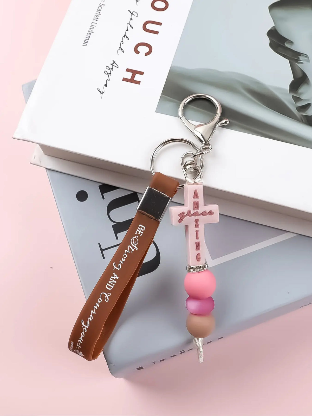 Christian Bible Cross Keychain, Mother's Day Gift for Mom, Faith Beaded Wristlet Keychain, Religious Boho Bag Charm, Key Charms, 1 Count