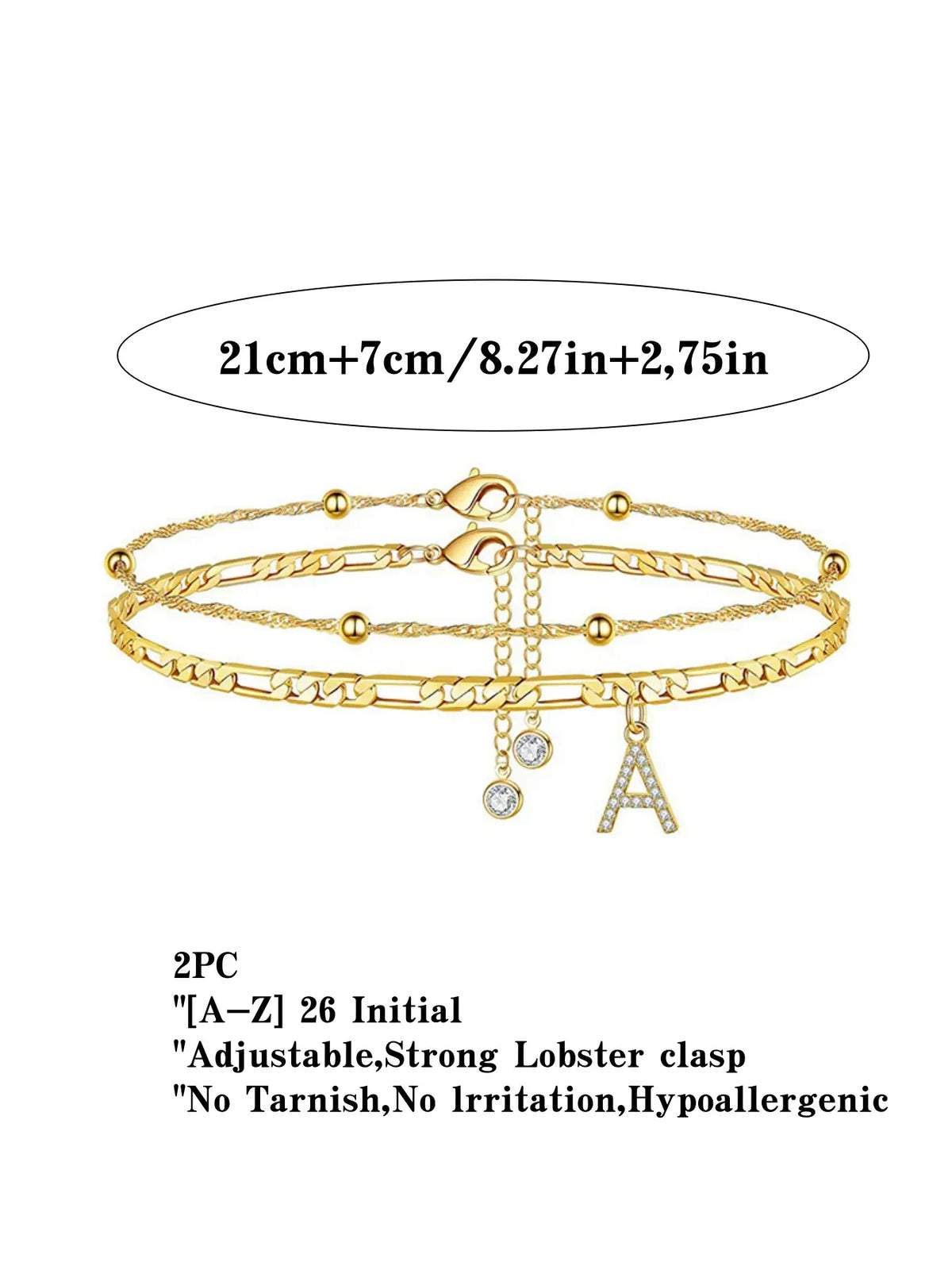 Ladies' ankle bracelet, exquisite layered chain CZ initials ankle chain, Anklets, summer jewelry gift, Elegant Accessory;Adjustable design, very suitable for women. It is a must-have item for summer and an ideal Valentine's Day gift.