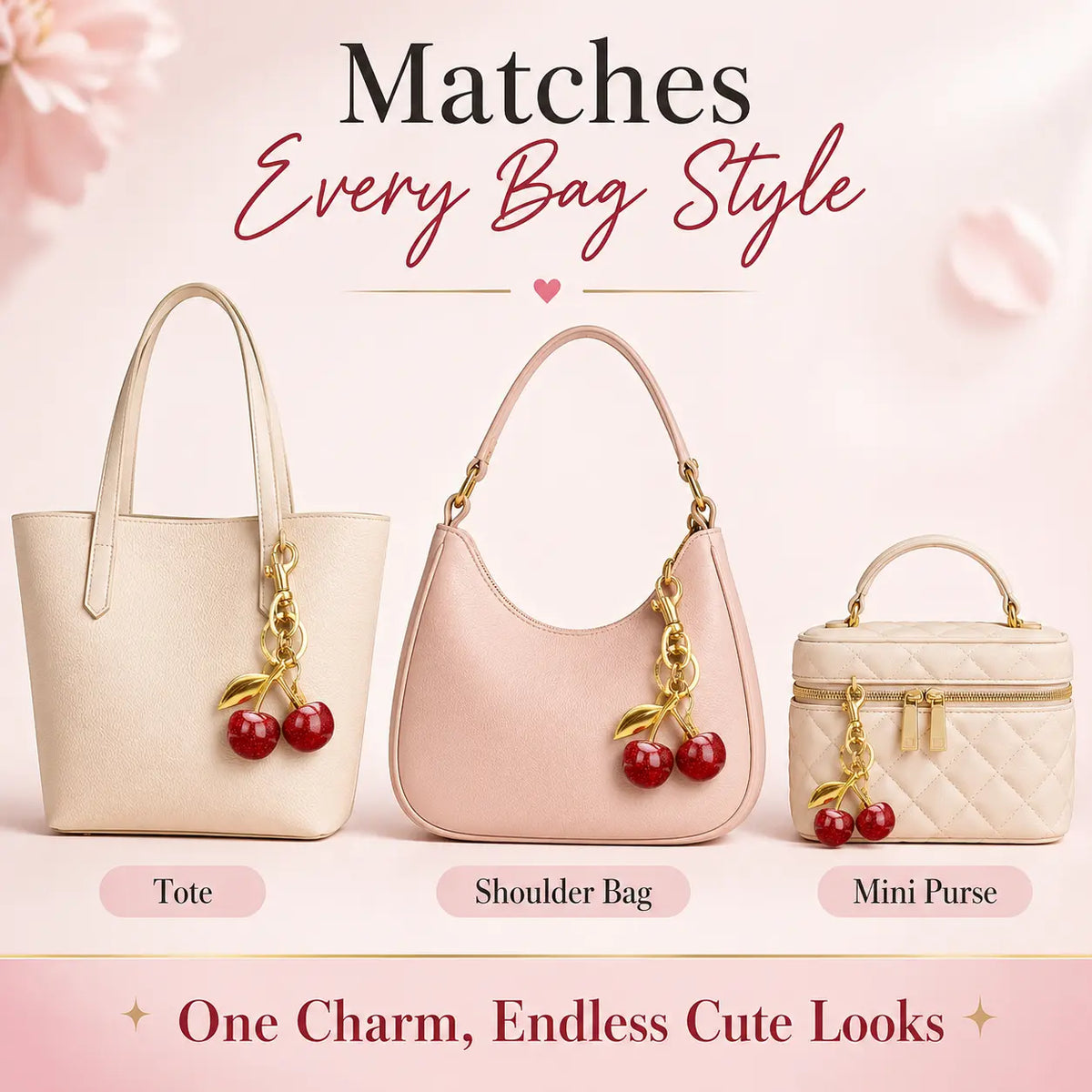Graceful Enclave Cherry Keychain Bag Charm Cute-Elegant Leather Keyring for Women Adorable Accessory for Purses Handbags Car Keys Ideal Romantic Gift for Anniversary Wedding