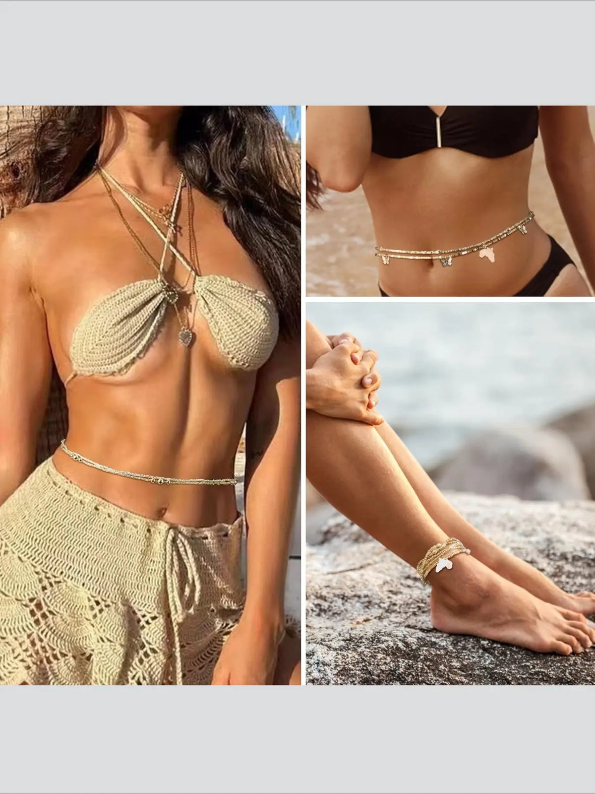 6pcs African Waist Beads for Women, Elastic Beaded Belly Chain, Summer Body Chain, Bikini Jewelry, Waist Bead Bundle