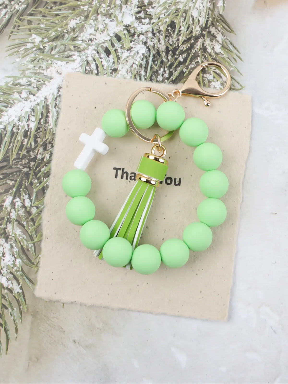 Macaron Cross Beaded Bracelet Keychain, Cute Keychains, Matching Tassel Pendant, Soft Beads Design, Perfect Gift for Friends and Mom, Easter and Thanksgiving Gifts